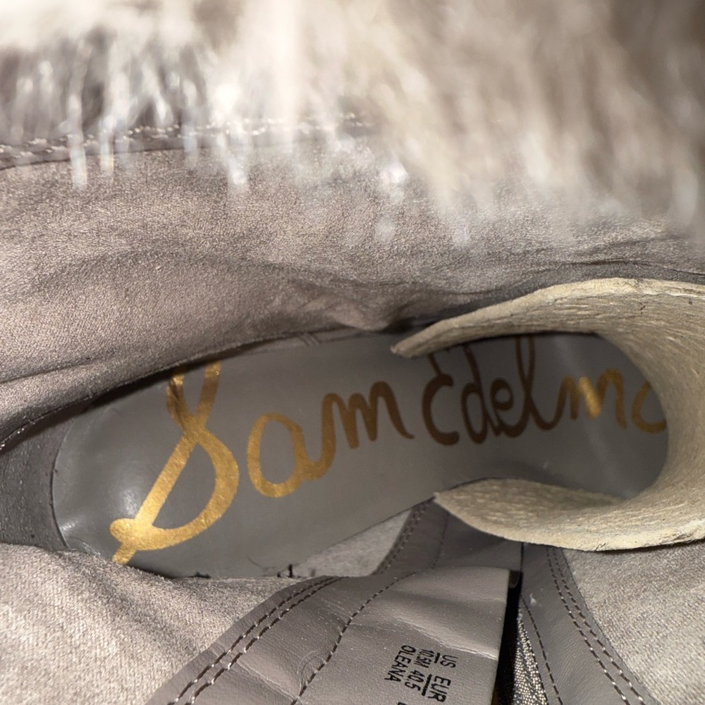 NIB Sam Edelman Oleana Suede Faux Fur Trim Stiletto Booties Flint Grey - Picture 4 of 13